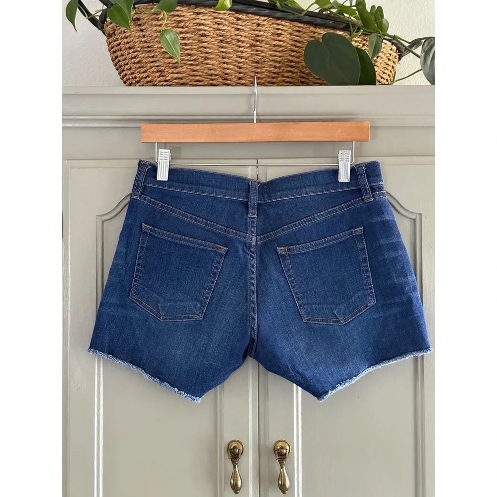 J.Crew Indigo Denim Raw Hem Jean Shorts Dark Wash Size 26 Stretch Cut Offs - Picture 3 of 6